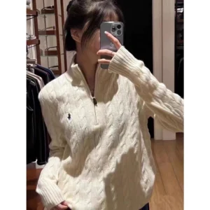 Áo Len Sweater Cổ Khóa logo thêu Ngựa, Áo Len thêu ngựa siêu Hot hit 2026 Chất Len vặn thừng cao cấp