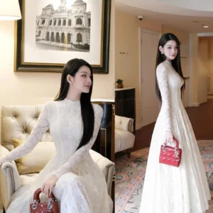 Đầm Váy Nữ Dáng Dài Chất Liệu Ren Cao Cấp Thiết Kế Chiết Ly , Váy Ren Nữ Dáng Dài Q15